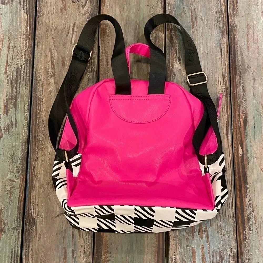Betsey Johnson Plaid Houndstooth Backpack Handbag White Black Pink Barbie